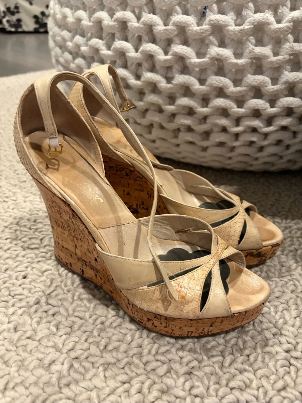 Dior Beige Cork Platform Slingback Heels - Women's